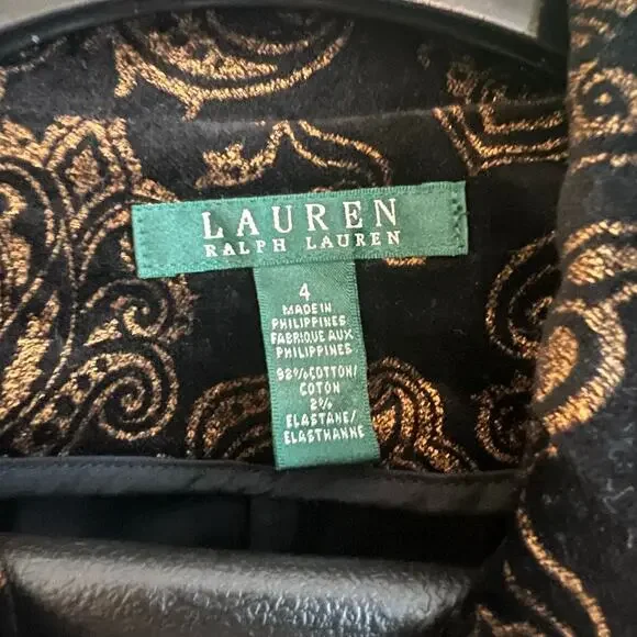 Lauren Ralph Lauren Stretch Velvet Floral Blazer Jacket Black Gold $199 NYE - Picture 4 of 6